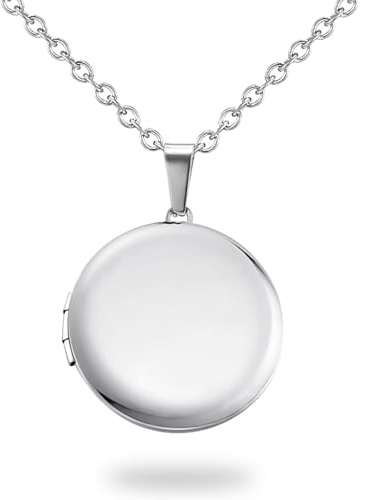 PHOCKSIN Collar con medallón de corazón para niñas, medallones de plata para mujer, como regalo de cumpleaños con texto grabado para fotos, Acero inoxidable, No es una piedra preciosa