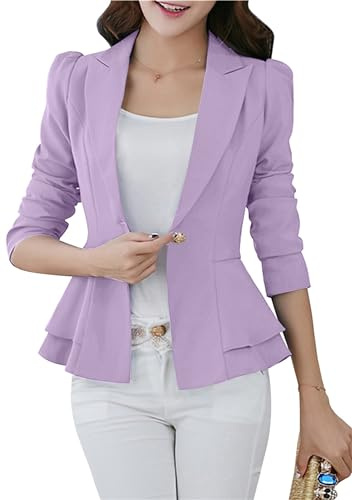 ZICUE Blazer Casual De Manga Larga con Solapa De Un Botón De Color Sólido Y Ligero para Mujer Blazer De Ajuste Delgado De Negocios Morado XL