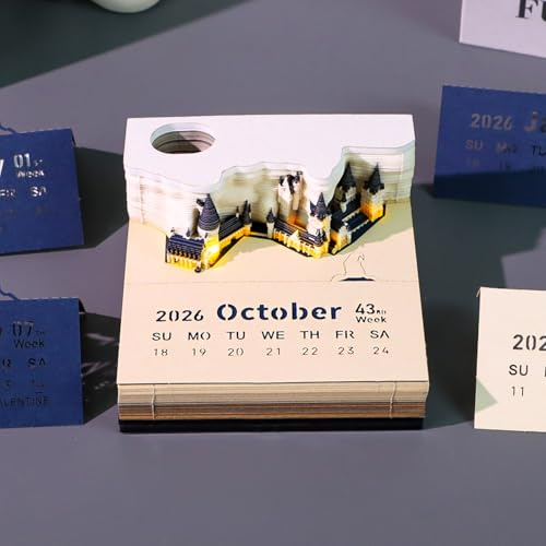 LiveGo 3D-kalender 2025, tidsdelskalender, 2025 skrivbordskalender med LED-ljuskalender papper snideri konst memo dyna anteckningsblock gör-det-själv dekoration present till jul inflyttning (Castle A)
