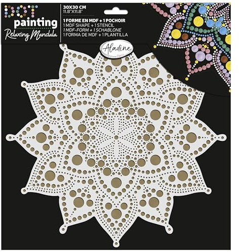 Aladine - Kit Pochoir & Support Mandala 30 cm - Pour Créer Mandalas en Dot Painting - Peinture sur Galet, Bois, Tissus, Toiles - Dotting Peinture Points - Loisirs Créatifs - 85506