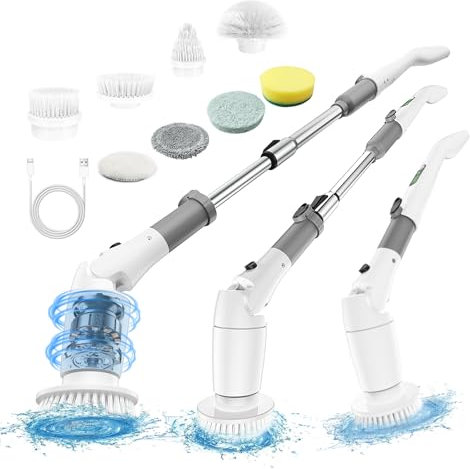 Reinigungsbürste Elektrisch, Electric Cleaning Brush mit 550 RPM, 2 Einstellbare Geschwindigkeit, 8 Austauschbaren Bürstenköpfen, Led Elektrische Reinigungsbürste Für Bad, Fliesen, Glas