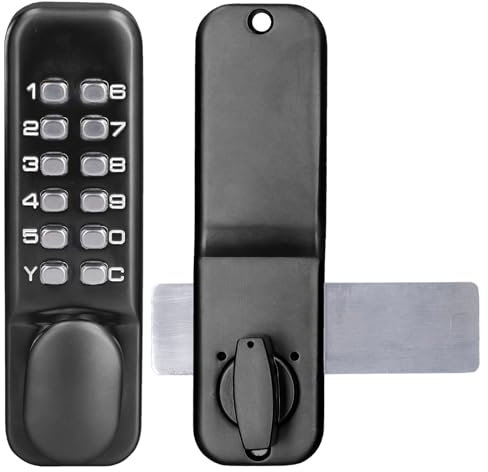 Cerradura Puerta con Codigo, Cerradura de Combinación Mecánica con 1-11 Dígitos, cerradura de Puerta sin Llave con Manija para Puertas de 30-60 mm de Espesor, para Hogarn Garaje Hotel (negro)