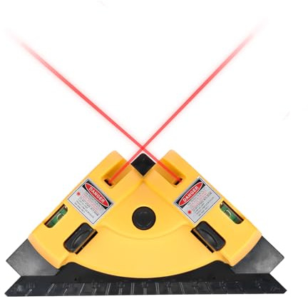 VortecSys Square Laser Right Angle 90 Degree Level - 30ft Green Beam Line Projection for Flooring & Tile Installation, Magnetic Aluminum Base with Two Suction Cups Built-In Bubble Vials (Yellow)