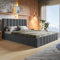 MOTIVENA Ibiza Bett 200x200, Polsterbett 200x200, mit Bettkasten, mit Stauraum, mit Lattenrost, mit Kopfteil, ohne Matratze, Samt, Grau Anthrazit