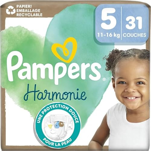 Pampers Couches Bebe Harmonie 11-16kg Taille 5, 31 couches