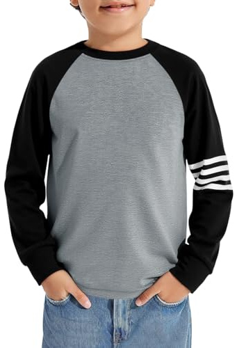Haloumoning Maglietta da ragazzo, a maniche lunghe, con blocco colorato, per bambini, casual, scollo rotondo, per autunno, alla moda, 5-14 anni