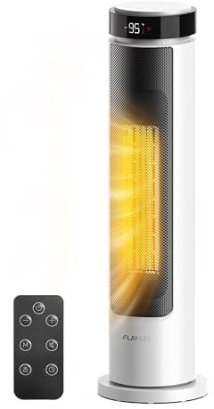 FLANUR 2000W Electric Heaters for Home, 60cm Tower Fan Heater with Programmable Thermostat, 12H Timer & Remote Control, Oscillation and ECO Mode, Space Heaters for Office, White, 1Pack+ 3 Modes