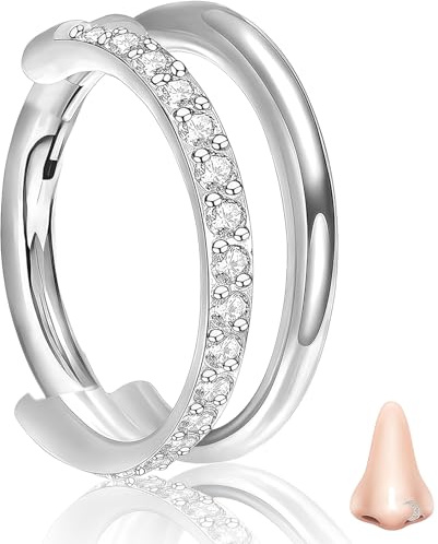Suupii Double Nose Ring Silver Nose Ring Nose Piercing Jewellery 8mm NosE RinG Silver Septum Clicker Septum Piercing Jewellery Ring Nose Rings for Women Wearing Earrings on the Nose Cartilage