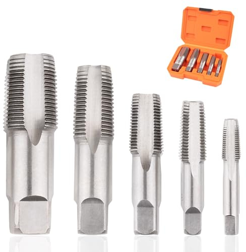5-Piece NPT Pipe Tap Set, NPT Tap and Die Set with 1/8, 1/4, 3/8, 1/2 and 3/4 Sizes – Carbon Steel Hand Threading Tool for Plumbing, Mechanics, DIY Tasks, Delivers Clean Accurate Threads