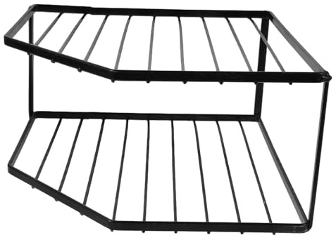 UTHCLO Kitchen Cabinet Corner Pot and Pan Organizer Rack – Black Double-Layer Metal Wire Shelf, 12Cm Height – Corner Cookware Storage Shelf for Sink and Countertop
