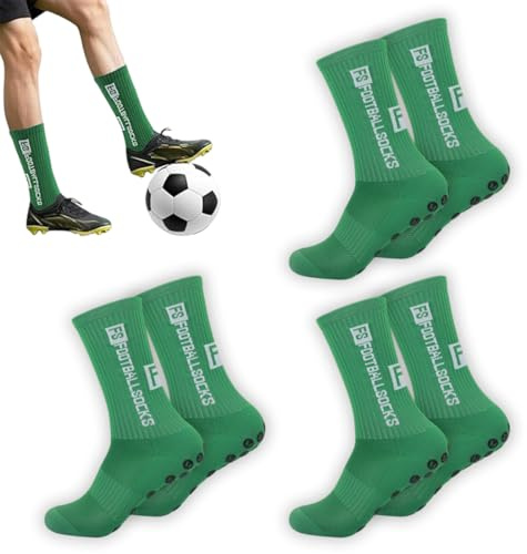 VONJUMA 3 Pairs Fs Calzettoni Calcio Uomo Football Socks Grip Calze Antiscivolo Uomo Traspiranti Calzini Antiscivolo Calcio Da Basket Running Pallavolo Verde