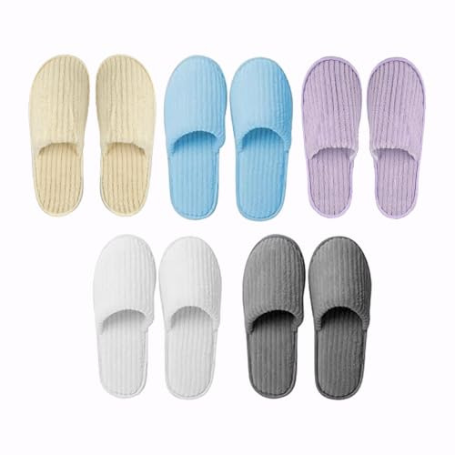 5 Pares Pantuflas para Invitados, Zapatilla Casa Lavable, Pantuflas De Invitados De Hotel, Forro Polar Coral, Antideslizantes y Lavables, Para Hogar, Baño, Hotel, Viajes, Fiestas