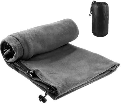 Cabin Sleeping Bag, Summer Sleeping Bag, Portable Polar Fleece, Sleeping Bag for Camping, Hiking or Outdoor Lunch Breaks (Grey)