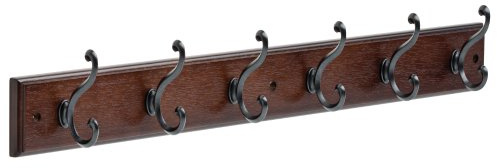 LIBERTY 165541 Wall Mounted Coat Rack with 6 Decorative Hooks, 27 Inch, Soft Iron and Cocoa