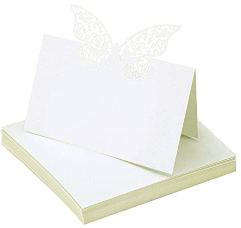 Tarjetas de Lugar,Tarjetas de Mesa 50 Piezas Blanco Perla Mariposa Nombre Tarjeta para Decoración de Fiesta de Boda 12 * 9cm