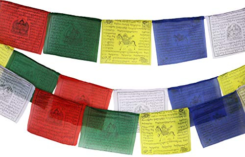 Nervana Tibetische Gebetsflagge, 25 x 25 cm, traditionelles Design mit 5 Elementfarben, Lung Ta Windpferd, handgefertigt in Nepal