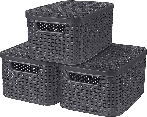Curver 3-er Set Box S mit Deckel anthrazit, 246250