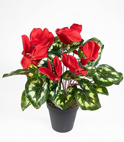 Seidenblumen Roß Alpenveilchen 36cm rot im Topf ZF künstliche Blumen Kunstpflanzen Kunstblumen Cyclamen