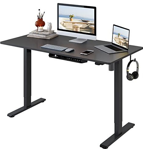 FlexiSpot Höhenverstellbarer Schreibtisch Basic–Mit Kabelmanagement, Haken und EINTEILIGER Tischplatte, Ergonomischer Homeoffice-Tisch, Bürotisch (120x60cm, Schwarz)