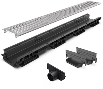 VODALAND - Kit 5 unidades canal de drenaje h60mm con rejilla de acero galvanizado ancho interno100mm