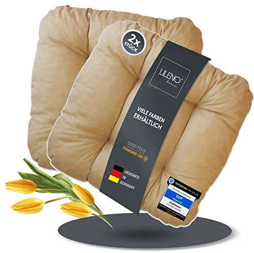 LILENO HOME 2er Set Stuhlkissen Taupe (38x38x8 cm) - Sitzkissen für Gartenstuhl, Küche oder Esszimmerstuhl - Bequeme UV-beständige Indoor u. Outdoor Stuhlauflage als Stuhl Kissen