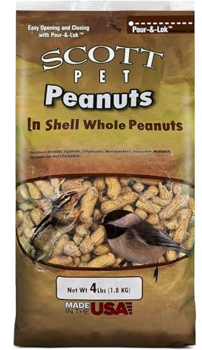 Scott Pet Wild Bird Seed, Whole Peanuts, 4 lbs Bag, Feed, Great Source of Protein and Fiber, Peanuts for Outside Wild Birds