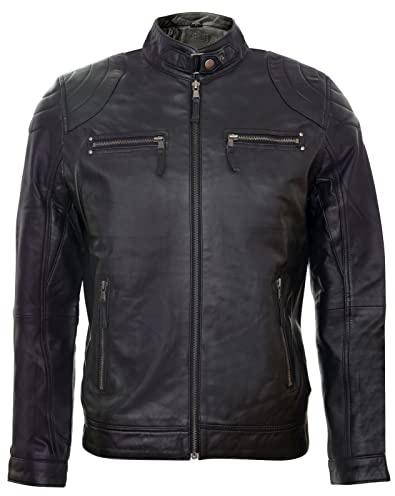 Veste Zippée Pour Homme 100% Cuir Véritable Moto Courses Motard Mode