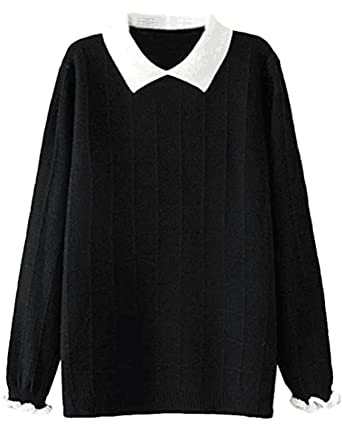 FTCayanz Maglione Donna Manica Lunga Maglie Elegante Ragazza Sweatshirt Casual Moda Pullover Oversize Felpa Nero L