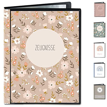 Minilino Zeugnismappe 20 Premium Klarsichthüllen A4 [SCHUTZ UND AUFBEWAHRUNG VON ZEUGNISSEN] Dokumentenmappe für Unterlagen in der Grundschule | Ordner für Zeugnisse (Blumenwiese rosa)