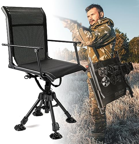 KEMIMOTO Jagdstuhl, 360 Grad, geräuschlos, drehbar, 145 kg, höhenverstellbar, schnell zusammenklappbar, tragbar, bequem, Jagdstuhl, Reh, Angeln, Grundstuhl, Schwarz