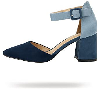 Tacones, Zapatos de tacón con Tiras, Azul Marino, Microfibra, 7.5 cm Tacón Bloque, A0142-2 (Azul Marino, 38 EU)