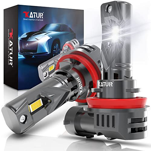 KATUR H11 LED Headlight Bulbs, 100W 20000LM 6000K Xenon White Wireless H11 Headlight Bulb 1:1 Mini Size H8 H9 H11 LED Fog Light Bulb, Pack of 2