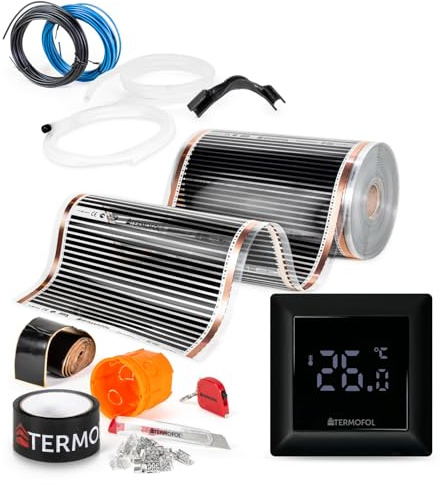 Termofol Calefacción eléctrica por suelo radiante 230 V – con termostato H6 negro – Potencia 220 W/m2 – Superficie 1 m² – Calefacción por suelo radiante eléctrico – Juego completo para suelo radiante,