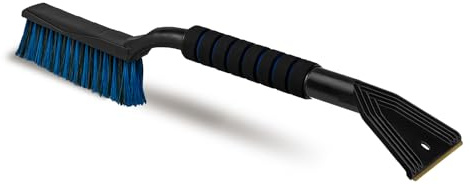ToM PaR Borste och skrapa | 2-i-1 snöborste och isskrapa | Ergonomisk | Varmt Soft-Touch-handtag | Skrapar inte bilrutor | Mässingskrapa | Kallbeständig plast | Längd: 65 cm | Blå