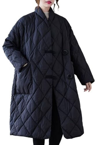 ellazhu Women's Lightweight Quilted Jacket Padded Winter Solid Button Puffer Coat GZ69 Black