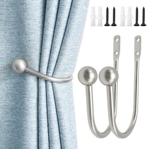 aqlbhz Curtain Tie Backs (2) - Chrome Finish, Silver - Wall Mounted, U-shaped Design for Convenient Use