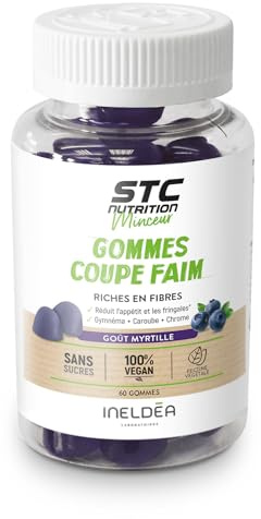 STC NUTRITION - Gommes Coupe Faim - Complément alimentaire sans sucres - Plantes, Chrome et Fibres - Réduit l'appétit et fringales - Soutien les objectifs de perte de poids - Goût myrtille - 60 gommes