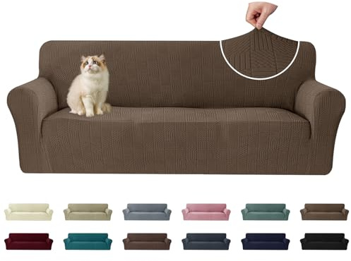 Ystyle Funda de Sofá 3 plazas, Universales Fundas para Sillones Elástica con Reposabrazos, Cubre Sofa Antideslizante Antimanchas, Protector de Muebles para Perros y Mascotas, Marrón