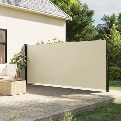 Gecheer Tenda da Sole,Laterale,Tenda Paravento,Laterale,Retrattile,per Terrazzo,Patio,Crema,180x600 cm,Tenda da Sole Esterno,Tenda da Sole Patio,Tenda Paravento per Esterno