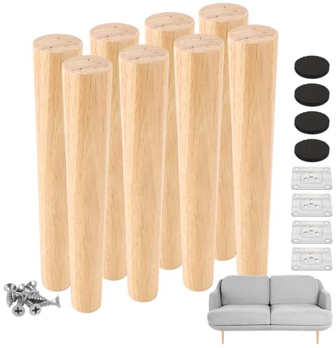 AKOLAFE 8 Piezas Patas para Muebles Madera 30 cm Patas para Sofas Patas de Madera para Muebles Patas de Muebles con Placa de Montaje y Tornillos Patas para Sofá, Cama, Armario, Silla, Mesa