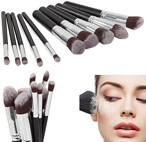 Lot de 10 pinceaux de maquillage professionnels pour fond de teint, poudre, fard à paupières, blush