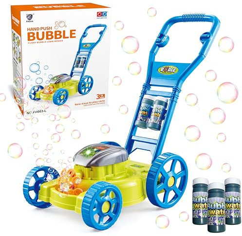 Bubble Lawn Mower for Toddlers 3+. Kids Bubble Blower Machine, Indoor Outdoor Push Gardening Toys, Halloween Birthday Gifts Toys for Preschool Baby，Party Summer Backyard Toys for Baby Gifts (Blue)