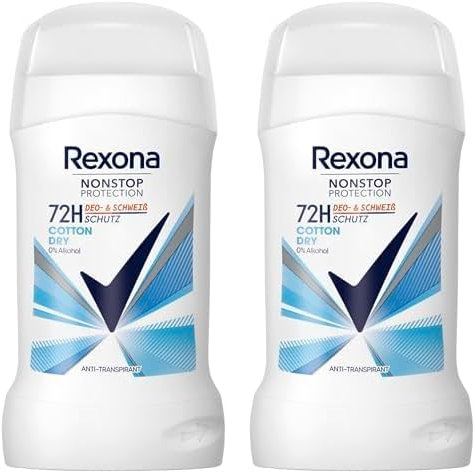 Rexona Nonstop Protection Déodorant en stick Cotton Dry anti-transpirant avec 72 heures de protection contre la transpiration et les odeurs corporelles 50 ml (Lot de 2)
