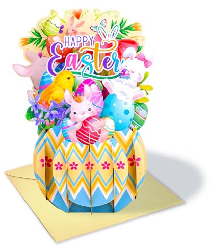HEYINSHEN 3D Easter Pop Up Card Happy Easter Greeting Cards with Envelopes for Kids Wife Husband Sister 3D Popup Greeting Card Thank You Egg Bunny Cards Blank Notecard Funny Popup Bunny Card Religious