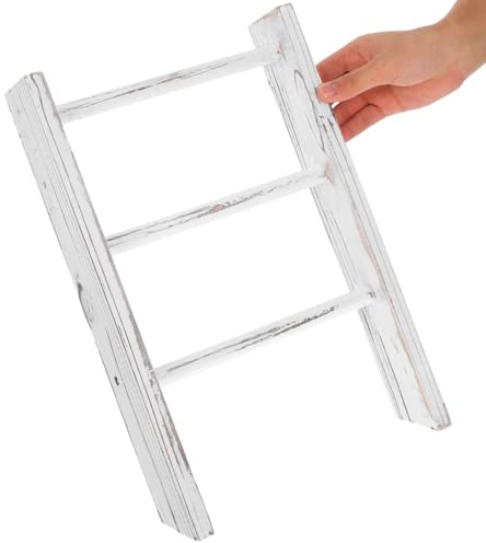 Garneck Mini Ladder Towel Rack 16'' White Wood Hand Towel Holder for Country Bathroom Decor Space-Saving Display Rack for Kitchen and Home Use Country Farmhouse Decor