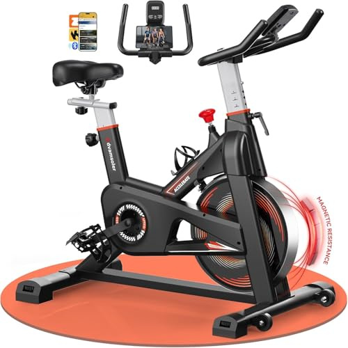 Advamsoler Bicicleta estática con aplicación, ergómetro silencioso con monitor LCD, resistencia magnética, soporte para tableta, bicicleta de ciclismo interior para entrenamiento cardiovascular en