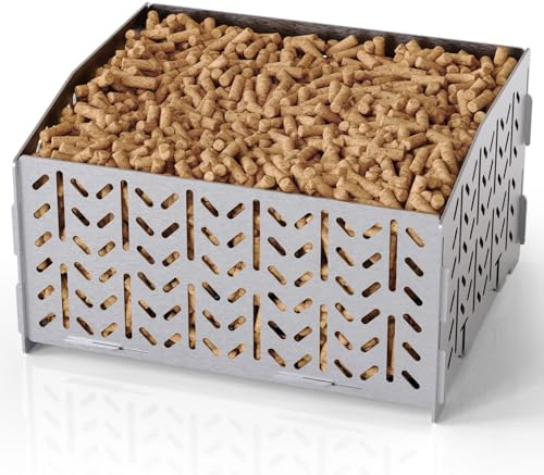 OUSFOT - Reservador de pellets granulados de acero inoxidable 430, quemador de pellet de 30 x 25 x 17 cm, 2,8 kg portátil cesta de gránulos para inserción, cesta de pellets para Poele a Madera