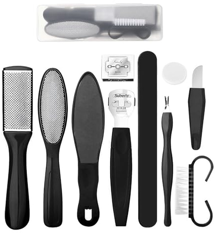 10 Stück Professionelle Pediküre Fußpflege Set, Hornhautentferner mit Aufbewahrungsbox, Hornhauthobel für Herren Damen für Rissige Fersen, Abgestorbener, Hornhaut entfernen