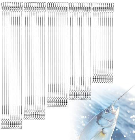 60Pcs Wire Traces for Pike Fishing – Stainless Steel Anti-Bite Leaders with Swivels & Snap – Pike Fishing Accessories – for Sea Bass, Garfish, and Other Large Fish (10/15/20/25/30 cm)