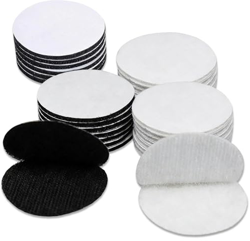 24 punti in velcro biadesivi, rotondi da 50 mm, nastri autoadesivi e nastro ad anello, senza bisogno di chiodi per tappeti, tappetini, foto, artigianato, progetti fai da te (12 neri, 12 bianchi)